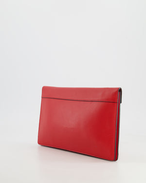 Céline Red Leather and Suede Envelope Pouch Bag with Silver Hardware