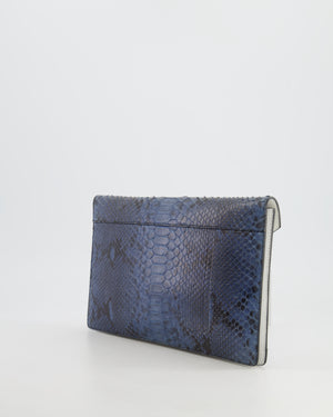 Céline Blue Python, White and Black Suede Envelope Pouch Bag with Silver Hardware