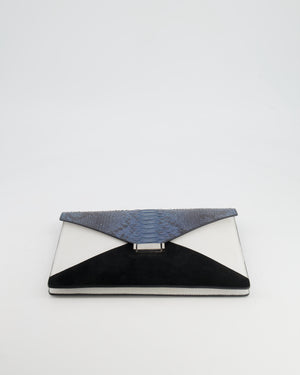 Céline Blue Python, White and Black Suede Envelope Pouch Bag with Silver Hardware