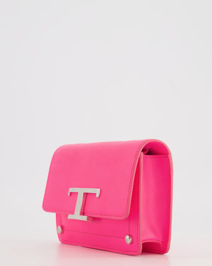 Tod's Neon Pink Small Leather Belt Bag with Silver Hardware