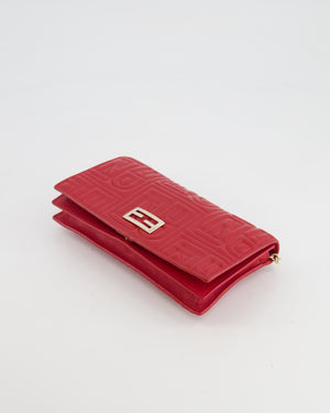 Fendi Red Leather Logo Embossed Wallet on Chain Bag with Champagne Gold Hardware