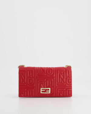Fendi Red Leather Logo Embossed Wallet on Chain Bag with Champagne Gold Hardware