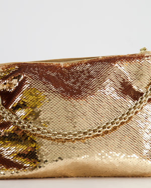 Jimmy Choo Gold Sequin Embellished Callie Small Pouch Bag with Gold Hardware RRP £1,250