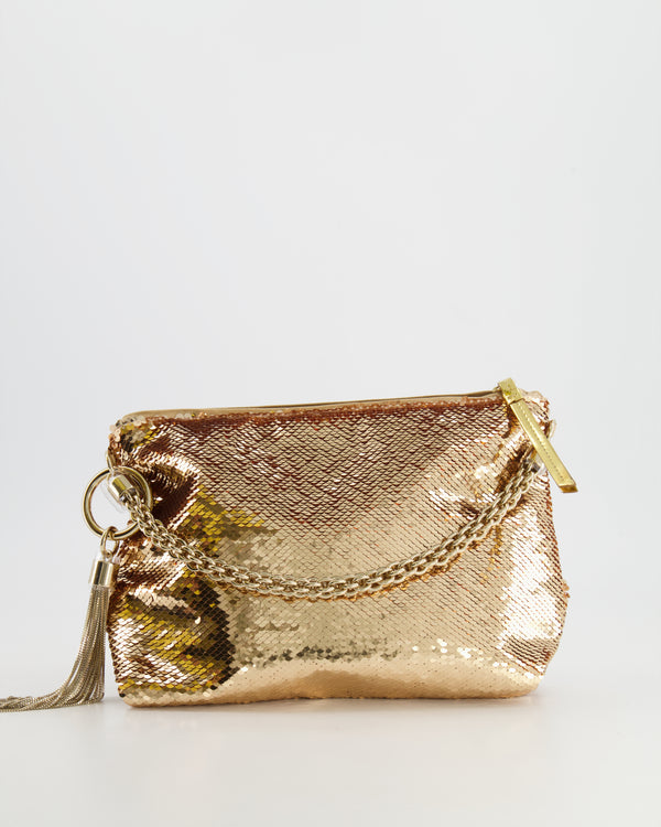 Jimmy Choo Gold Sequin Embellished Callie Small Pouch Bag with Gold Hardware RRP £1,250