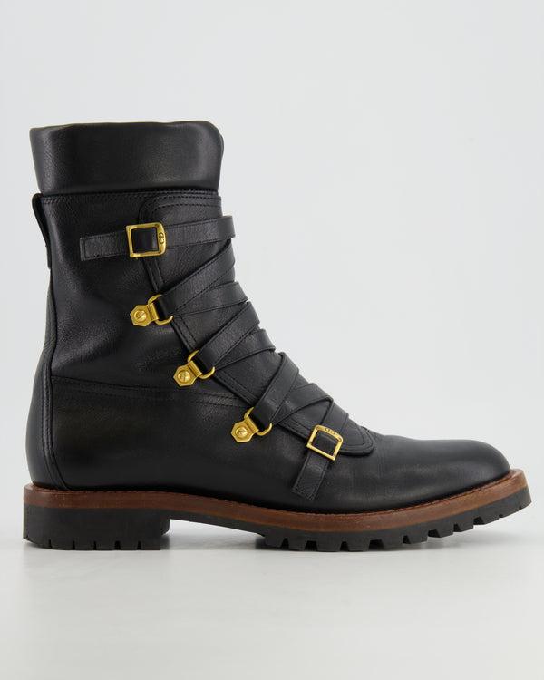 Christian Dior Black Leather Wildior Boots with Gold Logo Detail Size EU 40.5 RRP £1,250