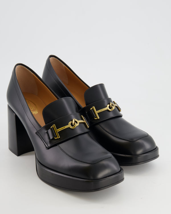 Tod's Black Leather Heeled Loafers with Gold Buckle Detail Size EU 40 RRP £750