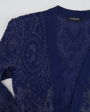 Balmain Blue Lace Mini Dress with Gold Zip Detail Size FR 38 (UK 10)