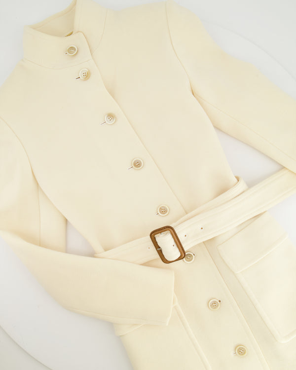 Saint Laurent Cream Belted Coat with Button Details Size FR 34 (UK 6)