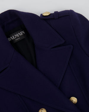 Balmain Navy Blazer Jacket with Gold Buttons and Shoulder Pads Size FR 36 (UK 8)
