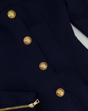 Balmain Navy Wool Mini Dress with Gold Buttons Detailing Size FR 34 (UK 6)