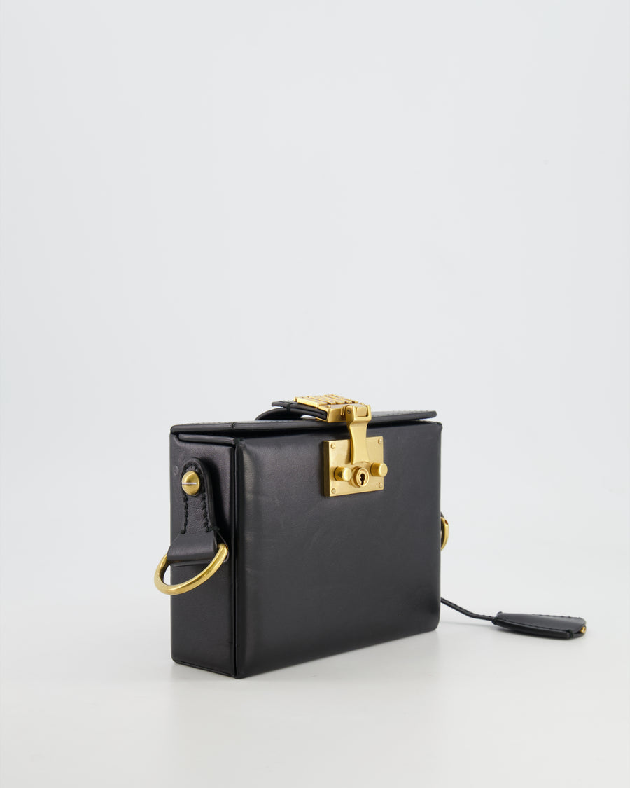 Christian Dior Black Leather Dior Addict Box with Antique Gold Hardware