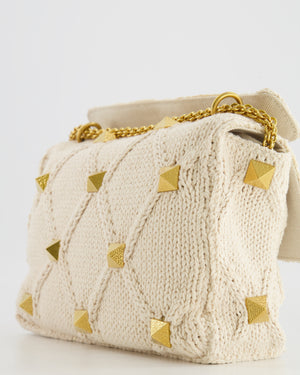 *LIMITED EDITION* Valentino Cream Knit Roman Stud Large Bag with Gold Hardware RRP £2,750