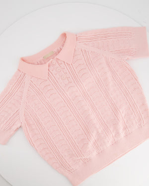 Alaia Pink Knit Short Sleeve Top with Polo Collar and Pattern Detailing Size FR 36 (UK 8)