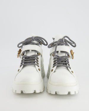 Miu Miu White Leather Chunky Boots with Gold Buckle Size EU 40