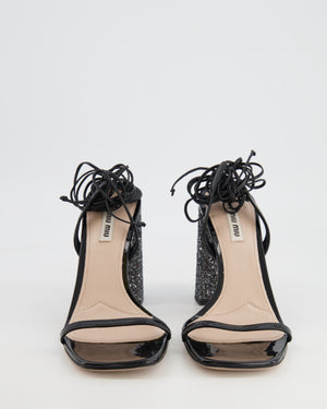 Miu Miu Black Lace-Up Sandals with Glitter Heel Size EU 40 RRP £700