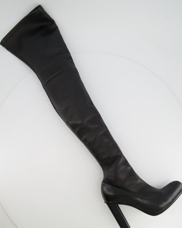Alexander McQueen Black Leather Knee-High Heeled Boots Size EU 40