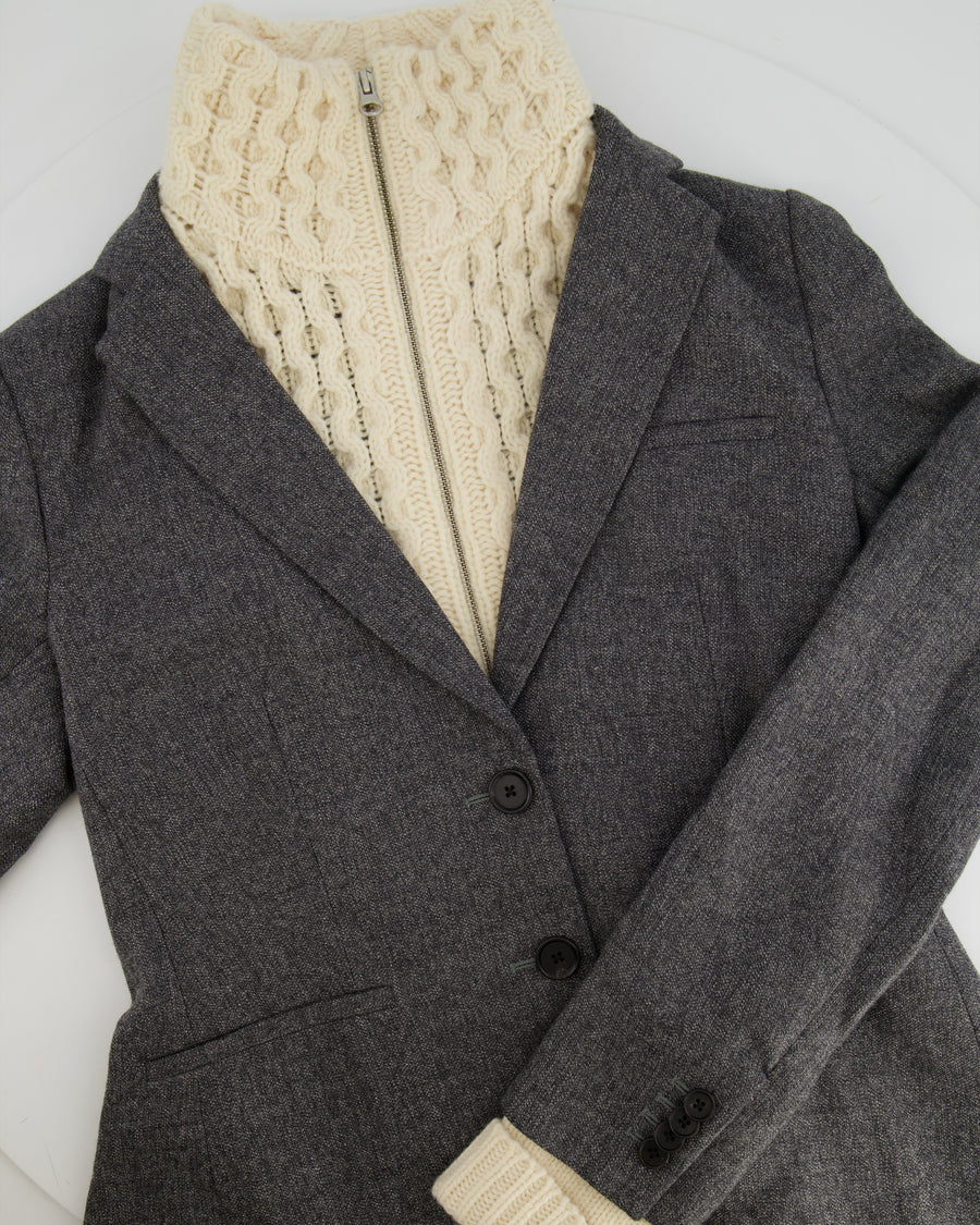 Veronica Beard Grey Wool Blazer Jacket with Inserted Cream Knit Jumper Details Size O/S