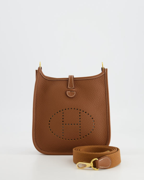Hermès Mini Evelyne Bag 16cm in Gold Clemence Leather with Gold Hardware
