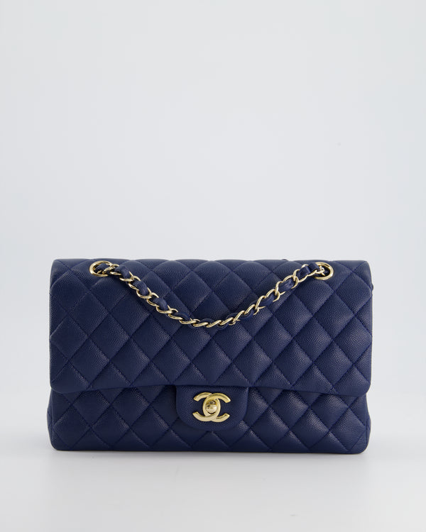 Chanel Navy Medium Classic Double Flap Bag in Caviar Leather with Champagne Gold Hardware RRP £8,530