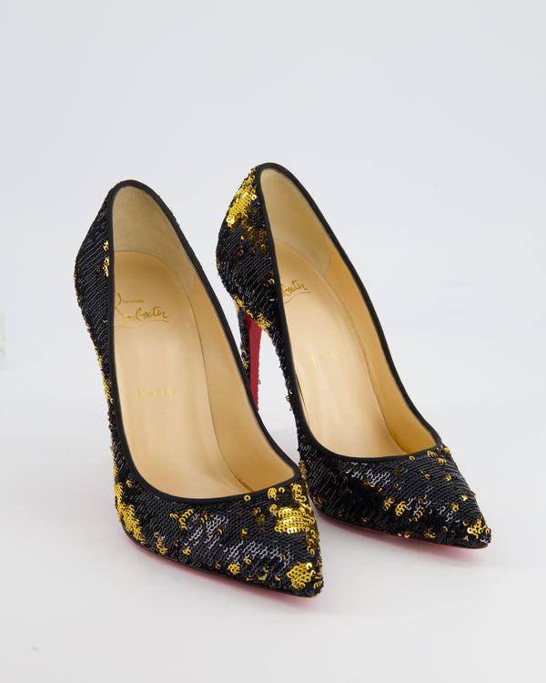 *FIRE PRICE* Christian Louboutin Black and Gold Kate Pumps in Sequins Size EU 38.5 RRP £795