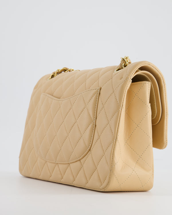 *HOT* Chanel Beige Medium Classic Double Flap Bag in Lambskin Leather with Champagne Gold Hardware
