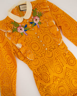 Gucci Orange San Gallo Floral Embroidered Long Sleeve Dress IT 40 (UK 8)