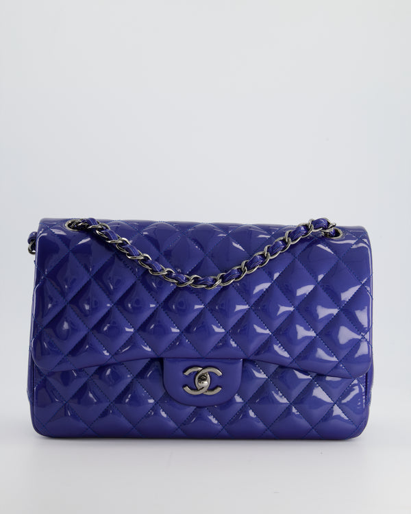 *FIRE PRICE* Chanel Royal Blue Classic Jumbo Double Flap Bag in Patent Leather and Gunmetal Hardware