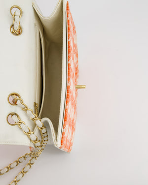 Chanel Vintage Early Noughties White & Orange Flap Bag in Tweed and Leather with Brushed Gold Hardware