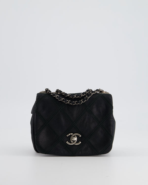 Chanel Black Mini Crossbody Flap Bag in Shiny Calfskin and Ruthenium Hardware