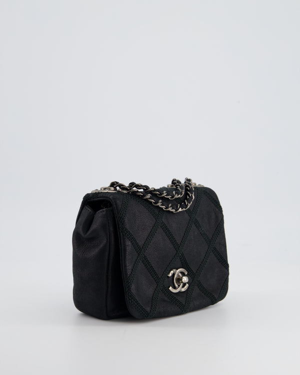 Chanel Black Mini Crossbody Flap Bag in Shiny Calfskin and Ruthenium Hardware