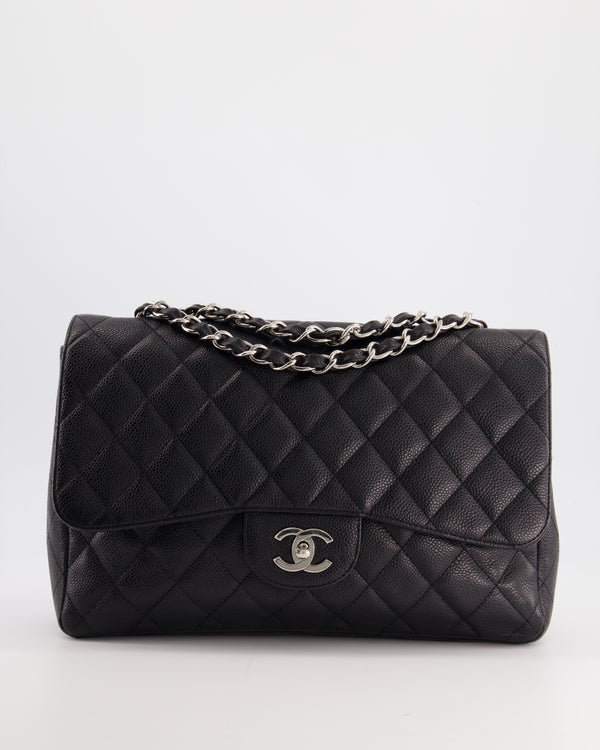Chanel Black Classic Jumbo Single Flap in Caviar Leather with Silver Hardware