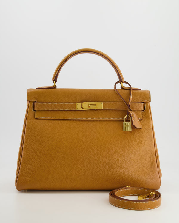 Hermès Vintage Kelly 32cm Retourne Bag in Gold Clemence Leather with Gold Hardware