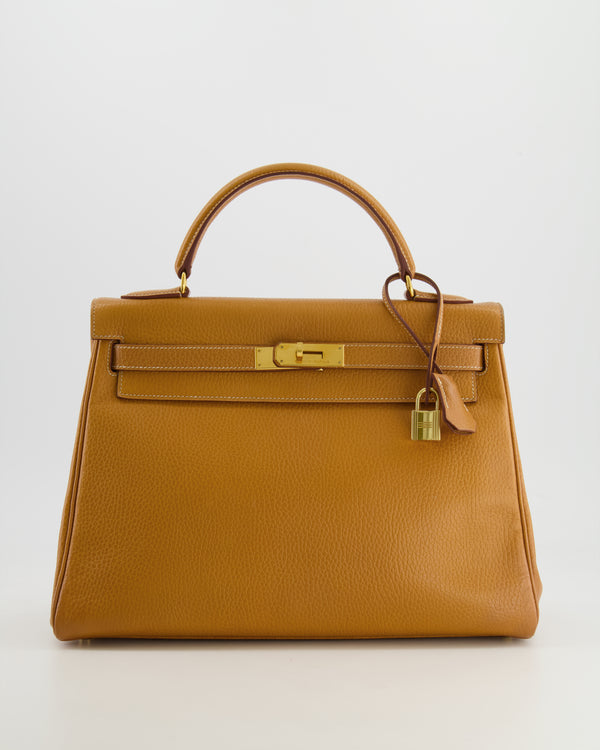 Hermès Vintage Kelly 32cm Retourne Bag in Gold Clemence Leather with Gold Hardware