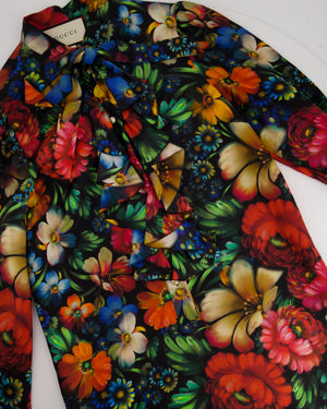 Gucci Multi-Colour Floral Tunic Long Sleeve Dress with Bow Collar Detail IT 38 (UK 6)