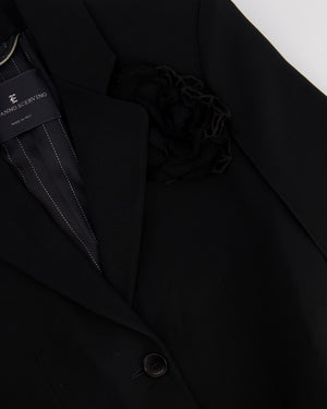 Ermanno Scervino Black Single-Breasted Blazer Jacket with Black Flower Patch Detail Logo Button Detail Size IT 36 (UK 4)