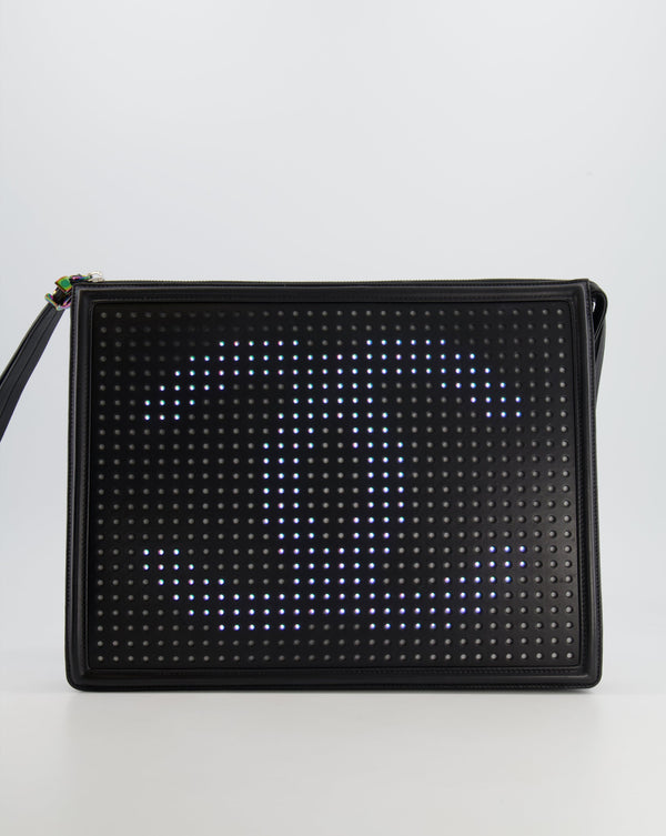 *COLLECTOR'S* Chanel Black LED Boy Large Clutch Bag in Lambskin Leather with Silver, Multicolour Hardware