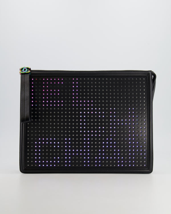 *COLLECTOR'S* Chanel Black LED Boy Large Clutch Bag in Lambskin Leather with Silver, Multicolour Hardware