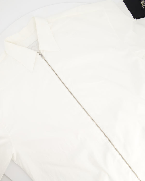Prada White Menswear Re-Nylon Zip Shirt with Black Sleeve Detail FR 46 (UK S)