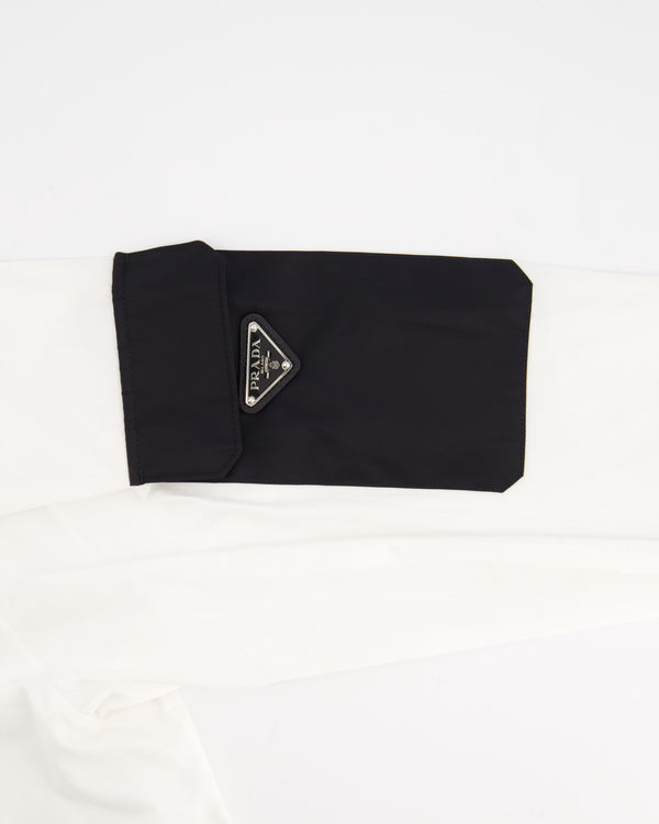 Prada White Menswear Re-Nylon Zip Shirt with Black Sleeve Detail FR 46 (UK S)