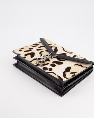 Saint Laurent Leopard Print Cassandra Cross Bag in Pony Hair with Silver Hardware