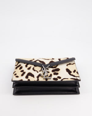 Saint Laurent Leopard Print Cassandra Cross Bag in Pony Hair with Silver Hardware