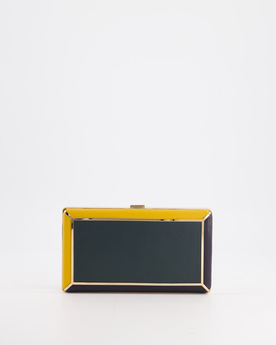 Gabriela Hearst Navy, Yellow and Green Clutch Bag In Calf Leather and Gold Hardware&nbsp;
