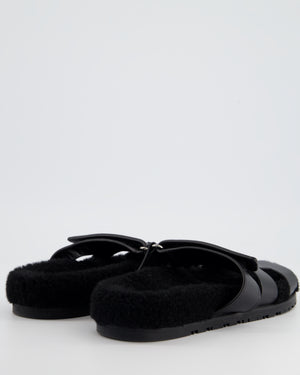 Hermès Black Teddy Shearling, Leather Chypre Sandals Size EU 40