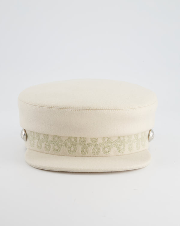 Hermès Off White Wool Cabourg En Finesse Cap with Silver Hardware Size 58