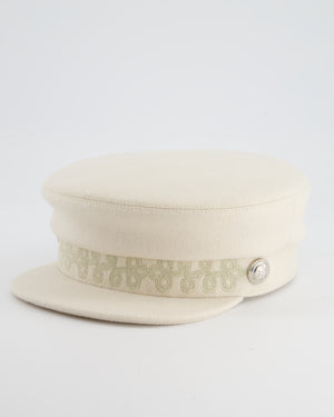 Hermès Off White Wool Cabourg En Finesse Cap with Silver Hardware Size 58