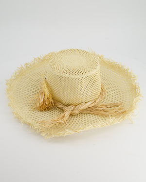 Ruslan Baginskiy Beige Raffia Large Hat with Ear Of Corn Detail