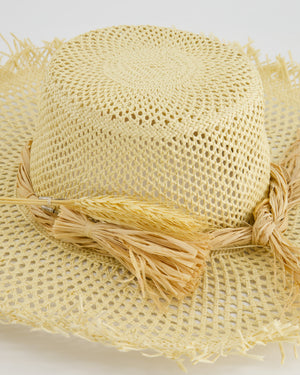 Ruslan Baginskiy Beige Raffia Large Hat with Ear Of Corn Detail