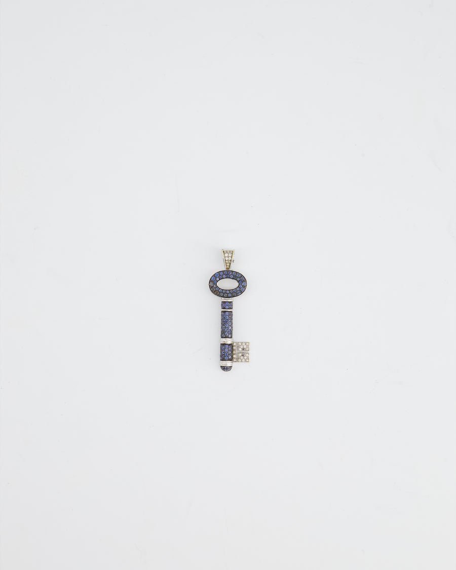 Theo Fennell Diamonds and Sapphires Key Pendant in White Gold