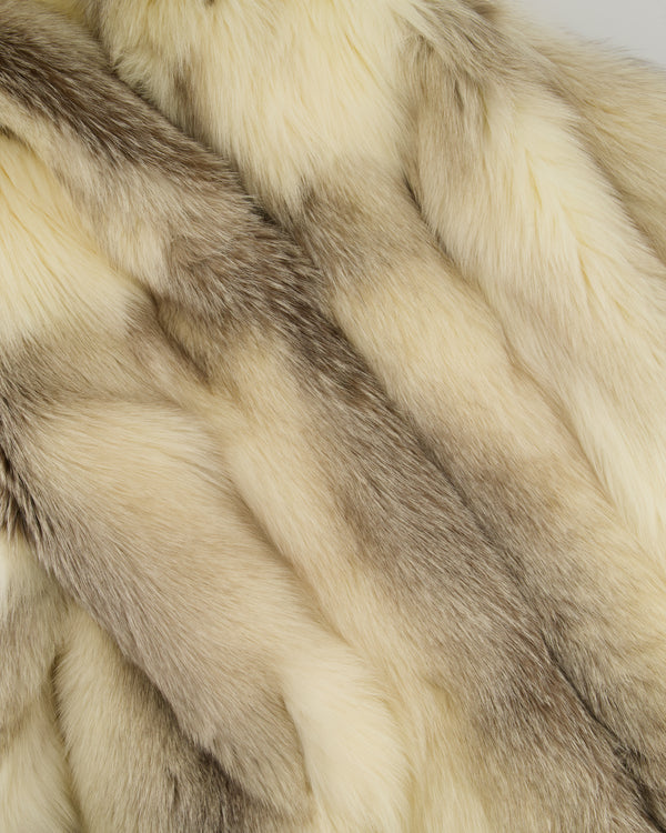 *HOT* Vintage White and Grey Fox Fur Long Jacket Size UK 8
