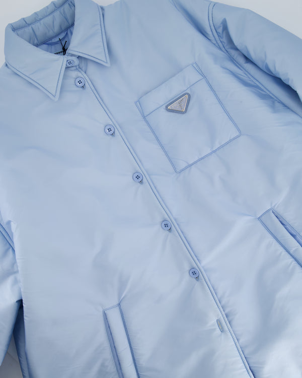 Prada Baby Blue Re-Nylon Down Jacket with Logo Detail IT 40 (UK 8)